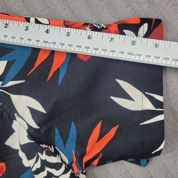 Tropical Floral Button Down Shirt Navy Blue Large Goodfellow & Co Mens Slim Fit - Picture 8 of 9